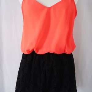 Coral and black and lace romper